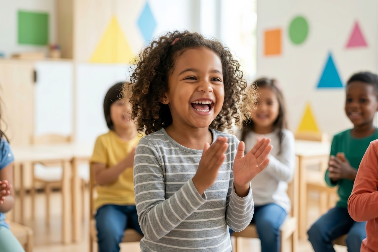 Children enjoying a group activity clapping hands at Funky Nursery & Pre-School in Cheltenham